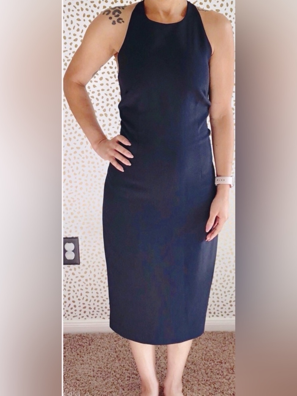 Gianni Bini Black Racerback Midi Sheath Dress, size 10
